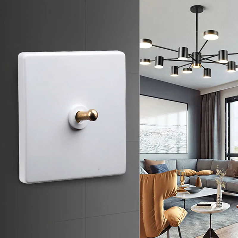 Description Picture 2 of itemWall Light 1-3 Gang 2 Way Toggle Switch Brass Lever White Matte Panel For Living Room