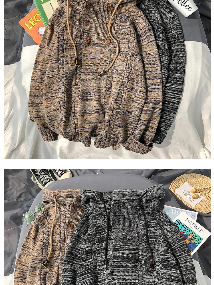 Winter Thick Hooded Sweater Men's Warm Fashion Casual Knit Pullover Men Knitting Sweaters Male Sweter Clothes Large Size M-5XL
