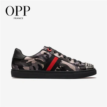 

OPP 2020 Men's Shoes Hip Hop Metal Rivet Lace-up Shoes Leather Fashion Military Shoes Men's Leisure Punk Camouflage Shoes