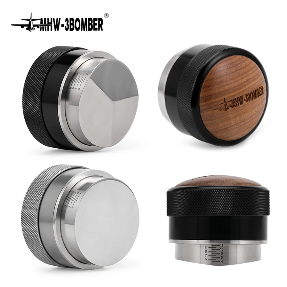 58.35mm Coffee Tamper Adjustable Fan/Flat Base Walnut Wood Handle Espresso Powder Hammer Coffee Accessories Barista Cafe Tools