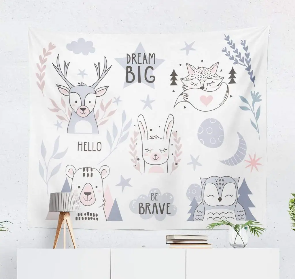 

Nursery Forest Animals Collection with Lettering Baby Cute Rabbit Fox Wall Tapestry