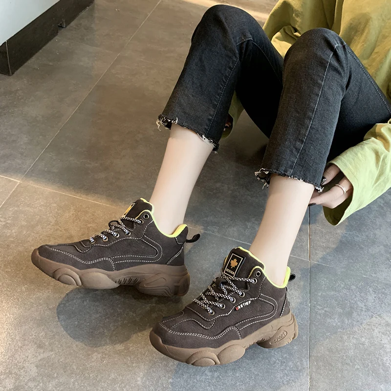 

Women's Chunky Sneakers Fashion New Women Platform Shoes Lace Up Vulcanize Shoes Womens Female Running Trainers Shoes U17-90