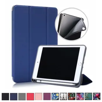 

for iPad mini 4/5 Folding Folio PU Leather Case Back Soft TPU Smart Cover With Pencil Holder