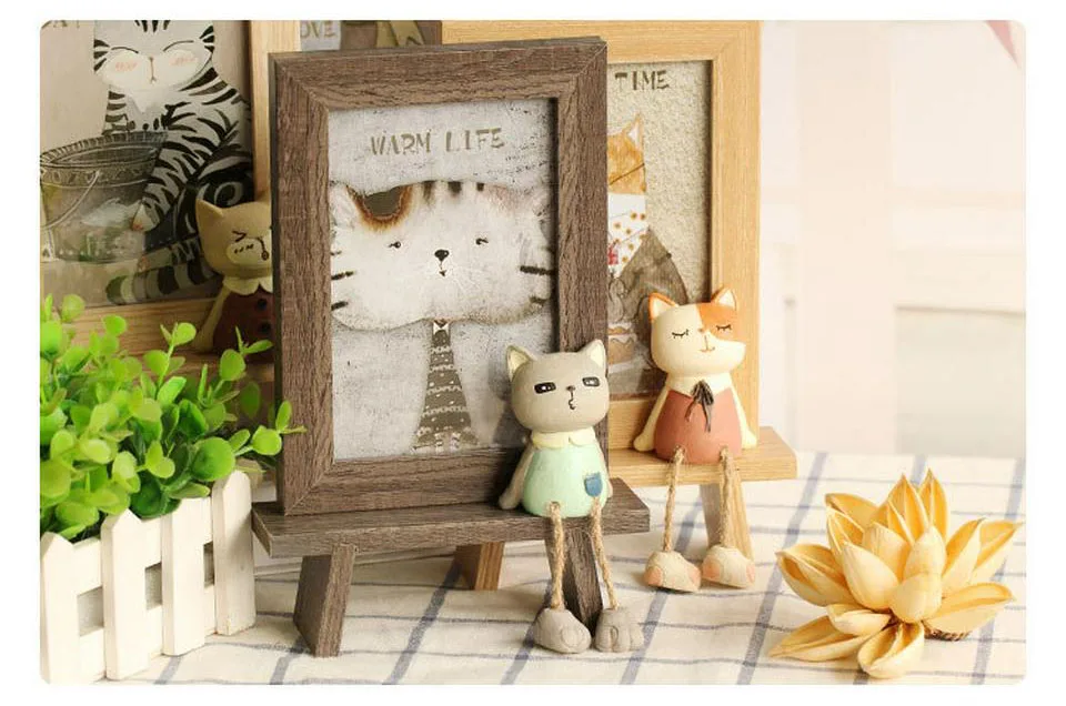 6 Inch Creative Japanese Wood Resin 3D Cartoon Cute Cat Photo Frame Cartoon Desktop Frames Home Decor for Livingroom Kids Gift