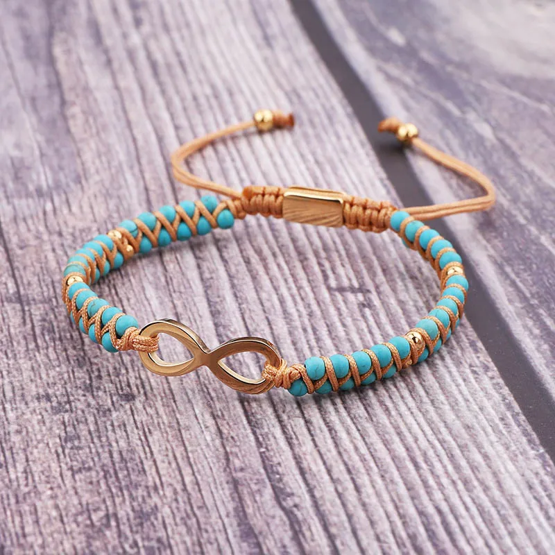 High Quality Women Bracelet Gold Stainless Steel infinity handmade Braided Macrame Beaded Bracelet Women - Image 6