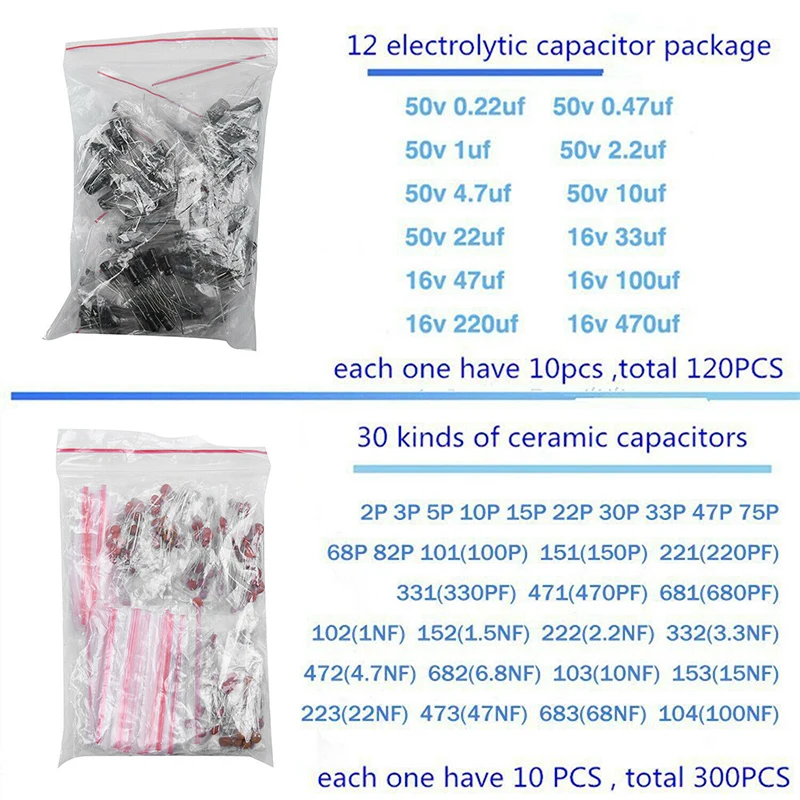 1390pcs/set Electronic Components LED Diode Transistor Capacitor Resistance Kit Ceramic Capacitors Active Components