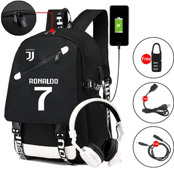 

2020 Usb Luminous Ronaldo Backpack School Bags for Boys Teenage Football Back Pack Men Large Capacity Teen Bagpack College Style