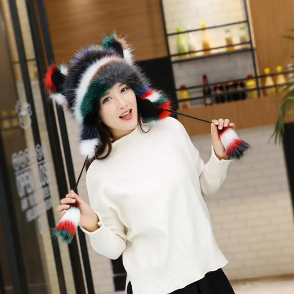 Корейский стиль, зимняя теплая пушистая шапка из искусственного меха, защитная шапка для ушей, ветрозащитная Милая шапка с кошачьими ушками, рождественский подарок, аксессуары в стиле аниме 30E