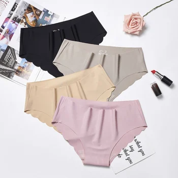 

Ice Silk Low Waist Sexy Large Size Wavy Women's Briefs One Piece High Elastic Feeling Close-fitting Underwear