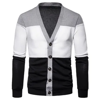 

2020 Men's Sweater Casual Three-color Stitching V-neck Pullover Men's Sweater Casual Clothing Male Fashion Outerwear