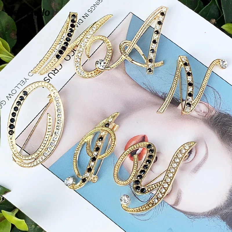 Buy 2 Get 1 gift contact us remark 1Pc Letters A Z Brooches Gold Pins