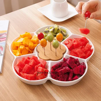 

1/pcs Creative ceramic household simple fruit plate Japanese snack plate salad plate living room dessert dried fruit plate