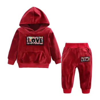 

Velvet Sequin Boys Clothes Sets Autumn Toddler Girls Clothes Warm Kids Clothing Set Long Sleeve Hooded Top+Pants 1-6Years