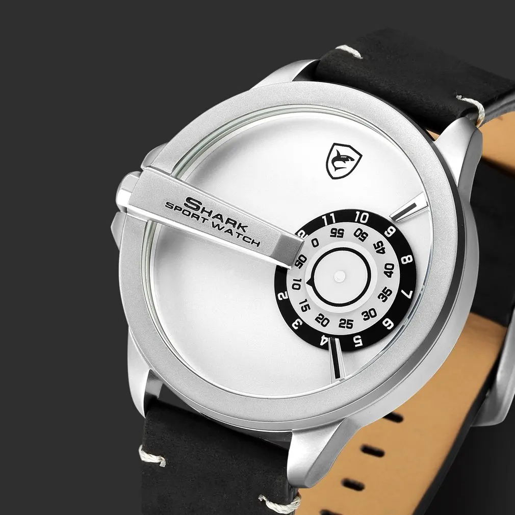 White SH565 Крутые модные спортивные часы SHARK с большим циферблатом, военные кварцевые мужские часы с кожаным ремешком, высококачественные наручные часы Relogio Masculino/SH566 - Цвет: White SH565