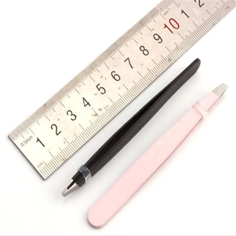 Hair Removal Tweezers Stainless Steel Eyebrow Tweezers Pink Slanted Black Tip Point Face Harmless Makeup Beauty Tool 5