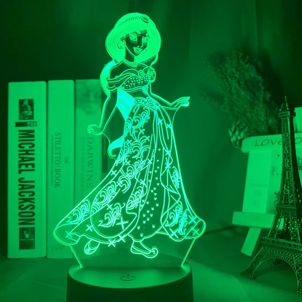 Aladdin Princess Jasmine рисунок светодиодный 3d ночной Светильник подарок для девочки Спальня украшение дома ночной Светильник Красочный Светодиодный светильник ing лампа