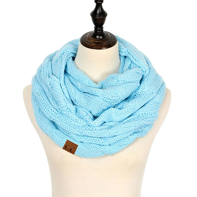 AC041skyblue Женский однотонный ЦВЕТНОЙ кабель вязанный шерстяной шарф-снуд Бесконечность зимний шарф на шею воротник-хомут круглые шарфы AC041 - Цвет: AC041skyblue