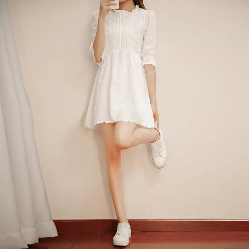 

2018 Spring And Autumn WOMEN'S Dress Sweet GIRL'S Hipster Japanese-style Lace Dress Summer Korean-style Fairy