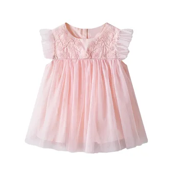 

WLG Girls Boutique Princess Dress Kids Summer Pink Yellow Mesh Short Sleeve Dresses Baby Girl Cute Party Clothes 3-24 Months