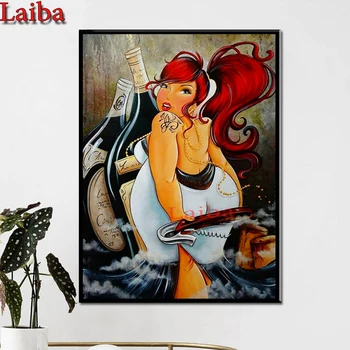 

5D Square Diamond Painting Sexy Women Cross Stitch Rhinestones Diamond Embroidery Fat Lady Knitting Full Round Diamond Mosaic