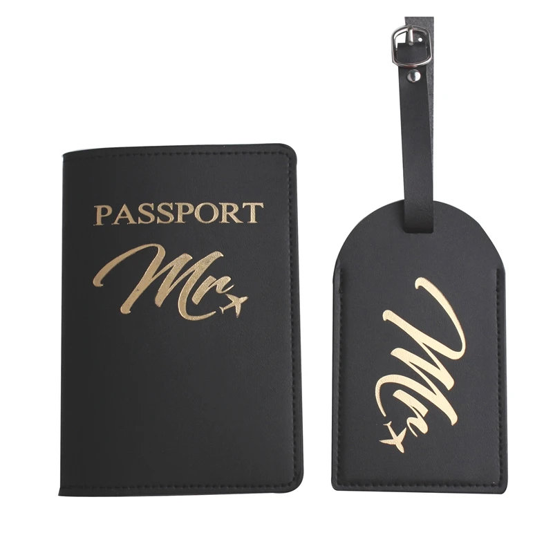 Solid MR MRS Passport Cover Luggage Tag Couple wedding Passport Cover Case set Letter Travel Holder CH26LT45 leather wallet wallet card holder card holder credit card holder credit card wallet business card holder passport holder
