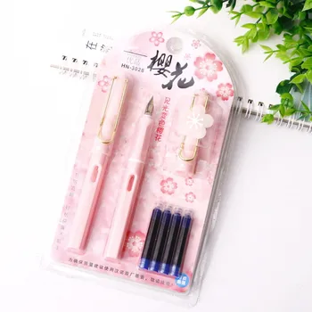 

Pink girl lovely cartoon ink bag pen pure blue ink bag school students writing pen set