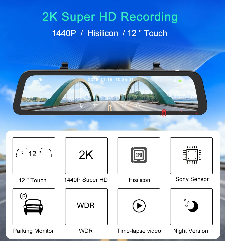 TOPSOURCE 2K 1440P Super HD для huawei Hisilicon cpu sony 335 Автомобильный видеорегистратор зеркало заднего вида ночное видение