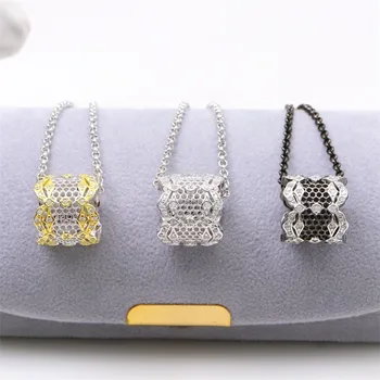 

CMajor 925Sterling Silver Two-tone Geometric Hollow Out Necklace Sterling Silver Fine Jewelry Valentine's Day Gift for Women
