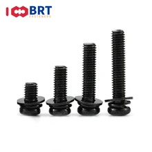 

M2.5M3M4M5M6 black round head cross pan head three combination screw black zinc with pad round head three combination screw