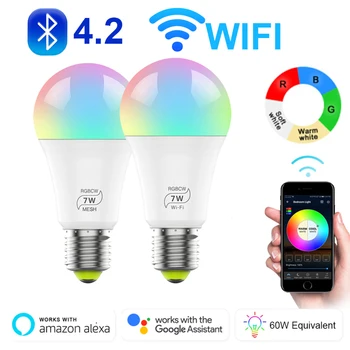 

1/3/4/10 PCS Smart Bulb Wireless Bluetooth 4.2/ WIFI Version Option E27 Home Lighting Lamp 7W RGB+CW+WW Cold+Warm light Dimmable