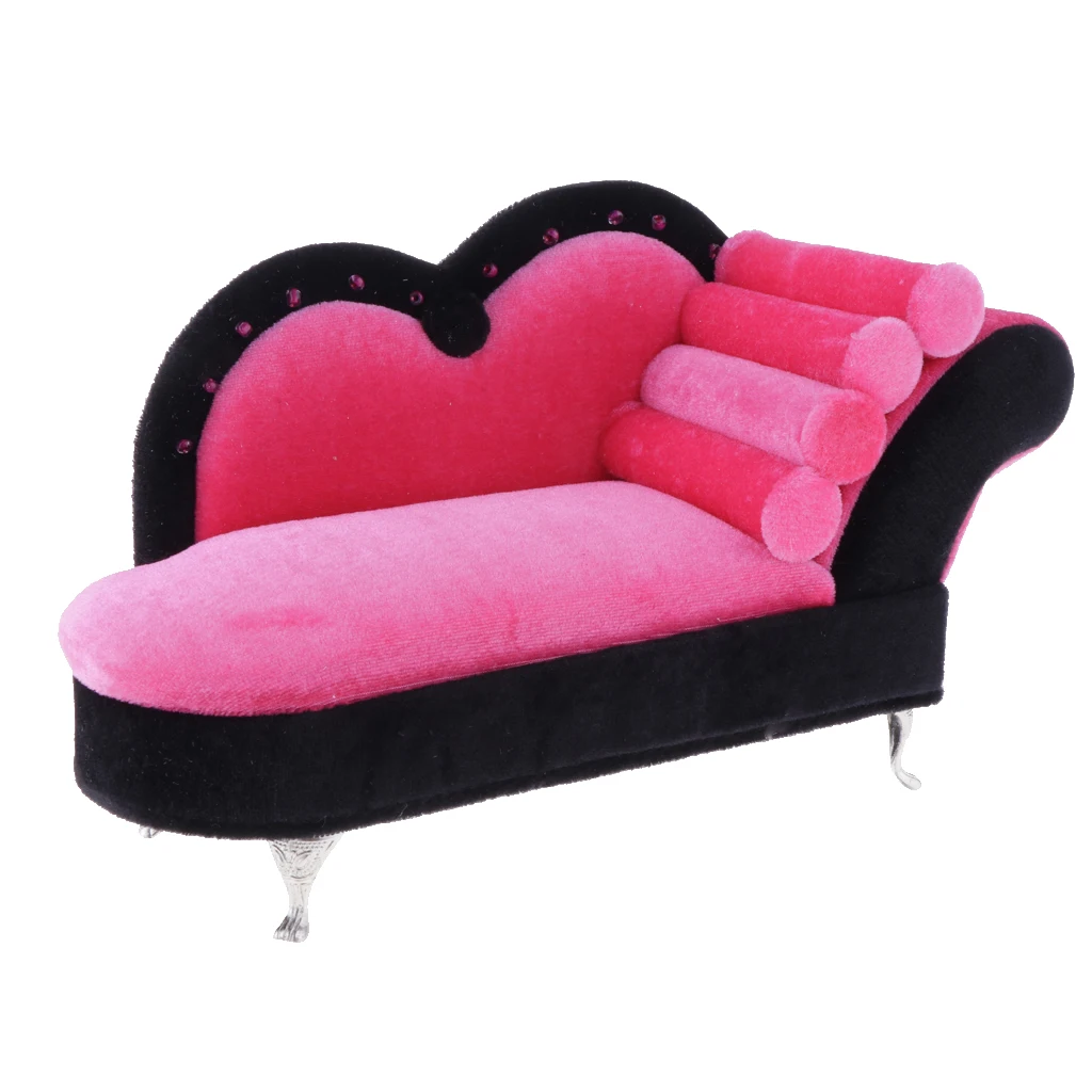 1/6 European Style Pink Chaise Lounge Recliner Dolls House Furniture for 12''   Action Figure