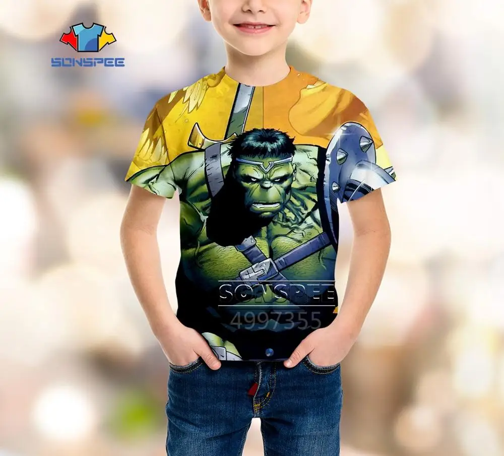 SONSPEE Hulk green Harajuku/уличная одежда для мальчиков и девочек, модная футболка аниме, Повседневная футболка с 3D-принтом, футболки с короткими рукавами, A549