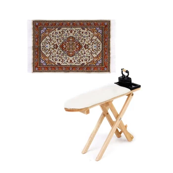 

3 Pcs Dollhouse Accessories:1 Pcs 1/12 Dollhouse Carpet & 2 Pcs 1: 12 Dollhouse Miniature Iron with Ironing Board