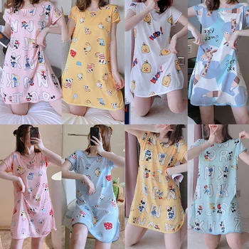 

8 patterns Women's Cute Cartoon printing Nightgown Sleepwear Short Sleeve nightdress Sleepshirts Summer Dresses home clothing