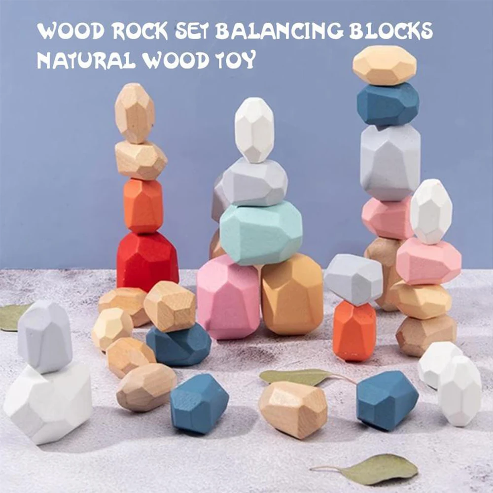 

Children's Wooden Colored Stone Jenga Building Block Educational Toy Creative Nordic Style Stacking Game Rainbow Wooden Toy Gift