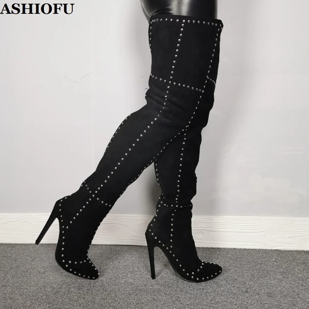 real suede thigh high boots