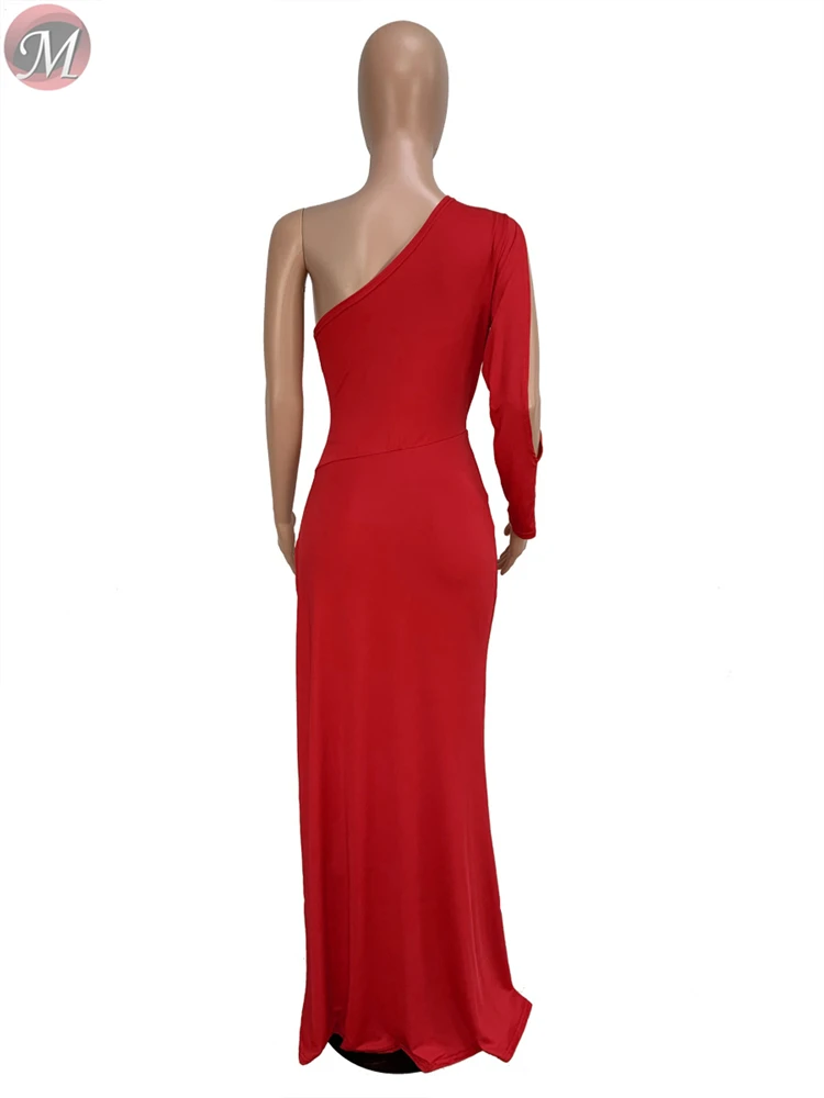 9060618 queenmoen latest design fashion sexy sloping shoulder single cuff high slit woman club party dress