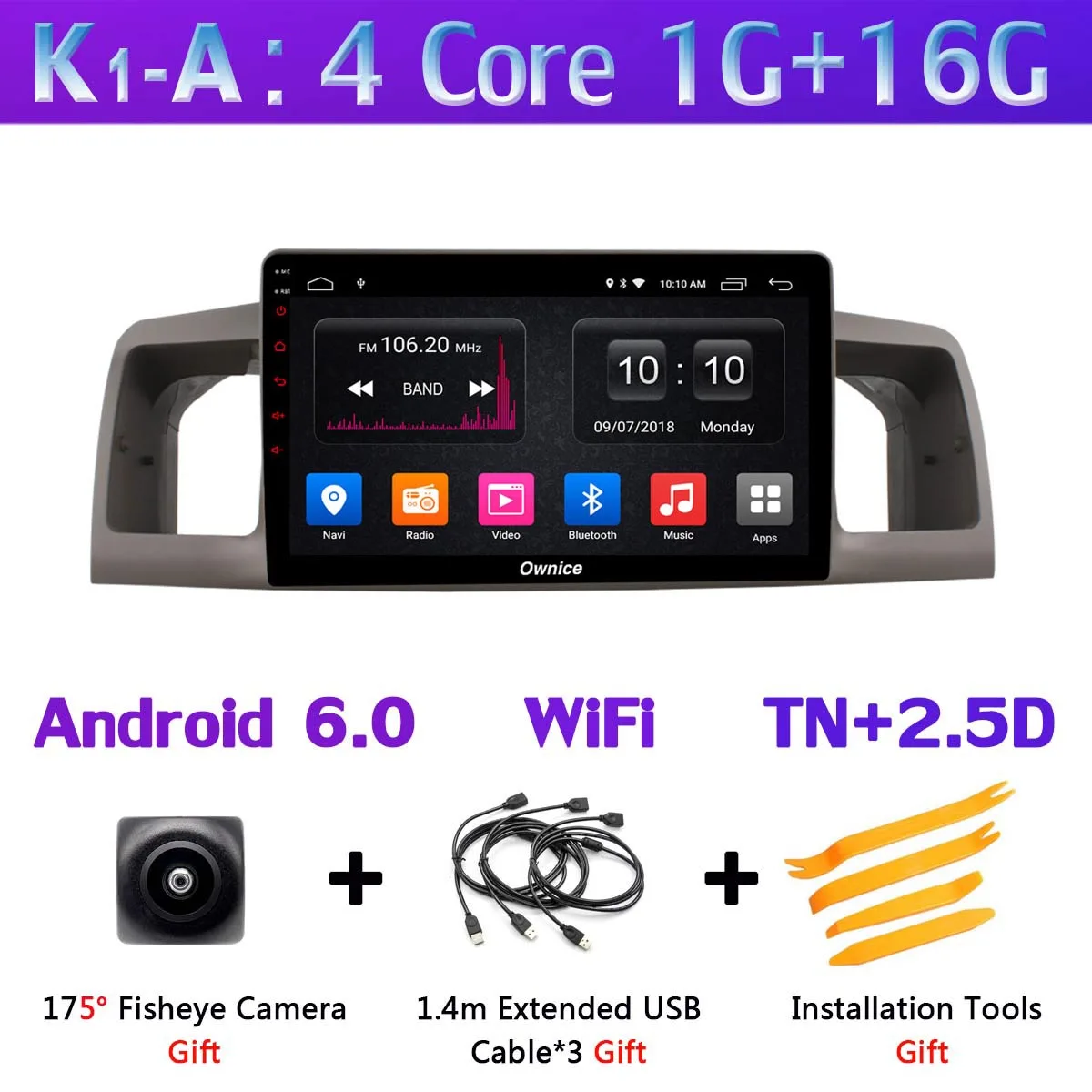 360 ° камера Android 9,0 4G ram+ 64G rom gps радио CarPlay DSP Автомобильный плеер для Toyota Corolla EX Универсальный E120 E130 2004 2005 - Цвет: K1-A