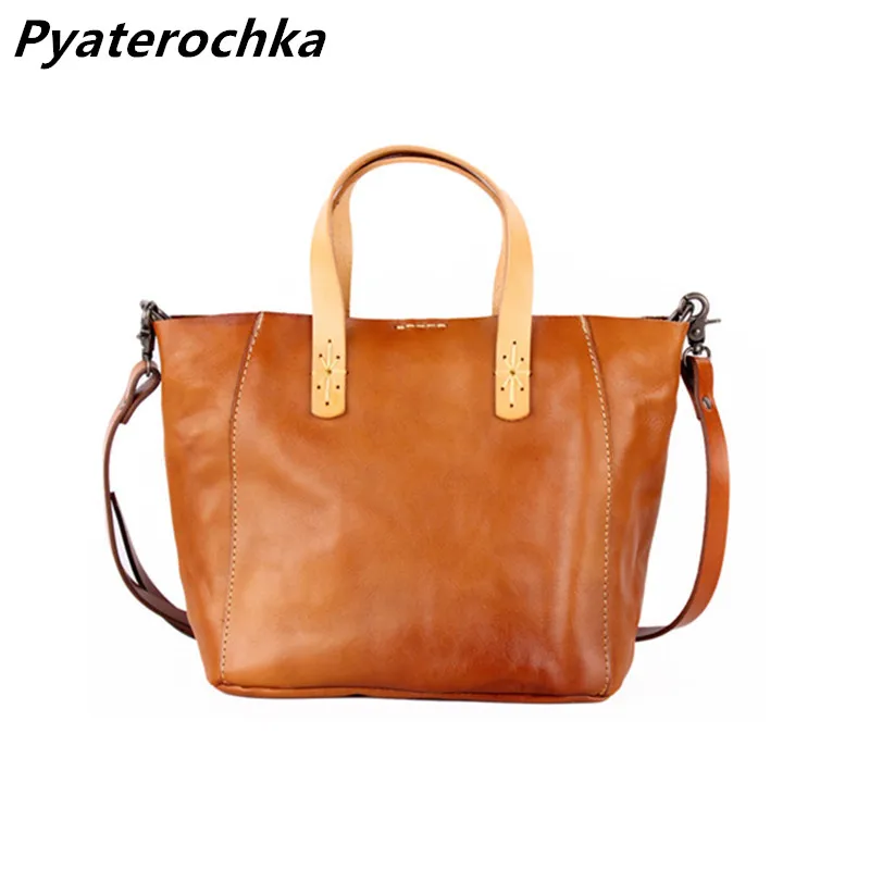 Pyaterochka, натуральная кожа, Ретро стиль, одноцветная сумка для женщин, модные брендовые сумки,, женская сумка через плечо, кожаная сумка для рук