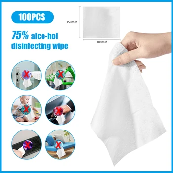 

100pcs 75% Alcohol Disposable Sterilized Non-woven Pads 180*150mm Mobile Phone Cleaning Wipe Skin Cleaning Sanitary Wipes