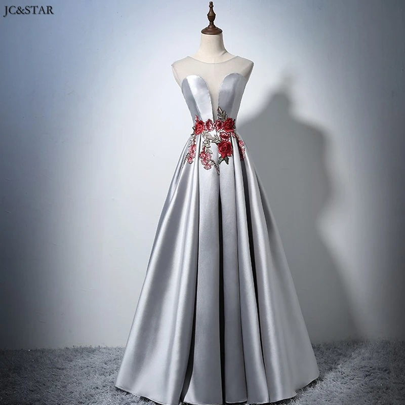 Vestido madrinha new lace embroidered satin A Line silver burgundy dusty pink bridesmaid dress long wedding guest dresses for wo - Цвет: Серебристый