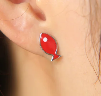 

cute Enamel red Fish animal Earrings real 925 sterling sivler For Women girl New Famous Brand Style Pendientes Boucles