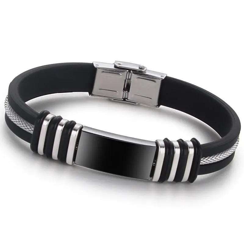 

Stainless Steel Silicone Black Bracelet Men WristBand Punk Style New Design Men Bracelet Simple Rubber Charm Pulsera Hombre