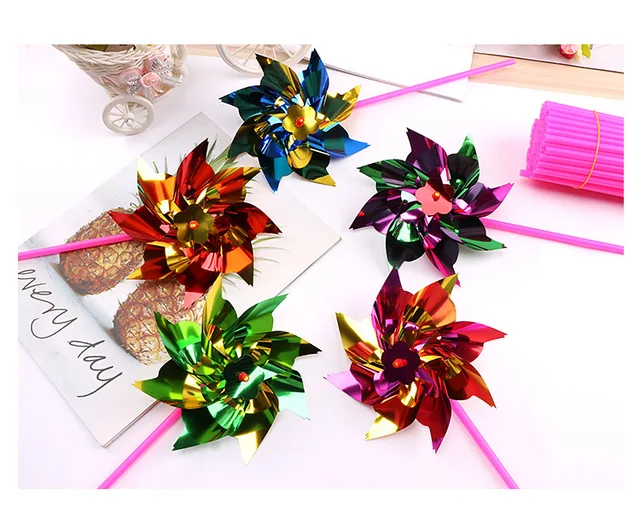 100 Pcs/Pack Colorful Sequins Windmill Toys Children Small Handmade DIY Plastic Wind Spinner Garden Decor Outdoor Toy Gift 1