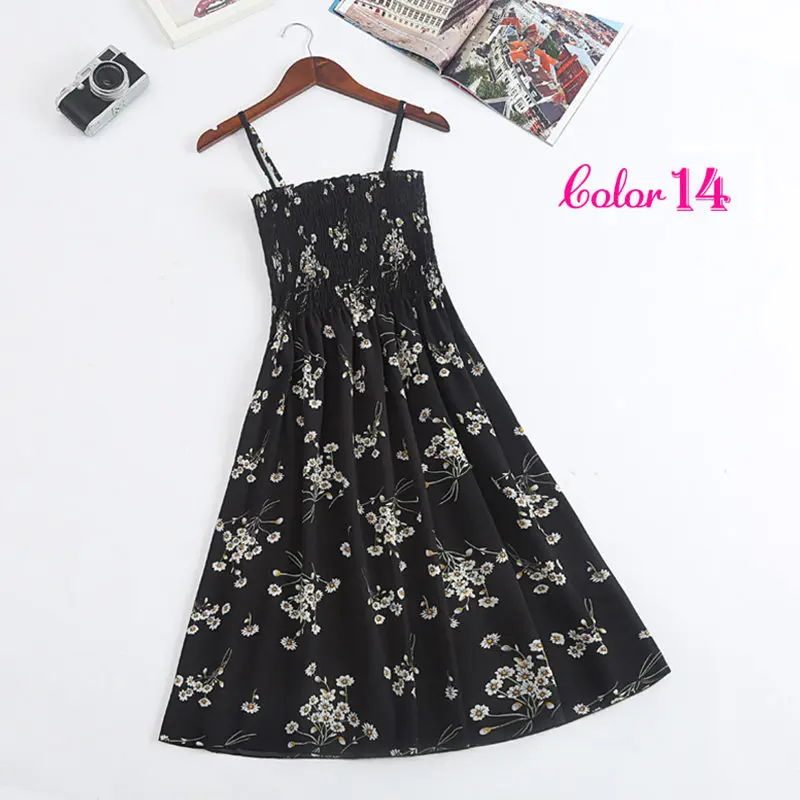 Style 14 Женское летнее шифоновое платье с цветами для девочек, сарафан миди, пляжное платье макси, платья в Корейском стиле, элегантное платье без рукавов с принтом - Цвет: Style 14