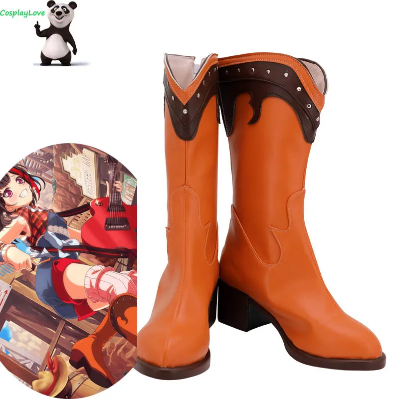 

BanG Dream ! Girls Band Party! Mitake Ran Orange Shoes Cosplay Long Boots Leather Custom Made For Christmas Halloween