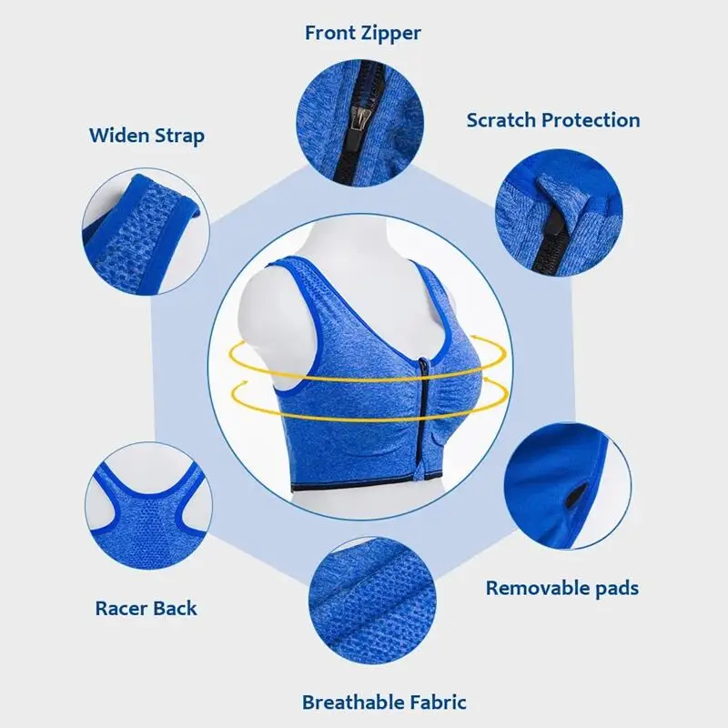 Front Zipper Sports Bra Women's Underwear Running Fitness Seamless Brassiere Shockproof Breathable without Underwire Bralette 4