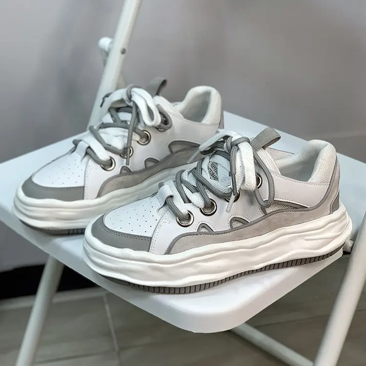 Niche Design Sense Sports White Shoes Female Street Shooting Daddy Thick-soled Trendy Shoes 2021 New Dissolving Shoes Sneakers