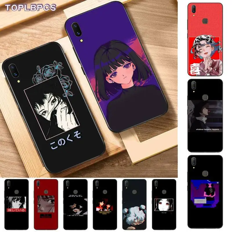 TOPLBPCS сад аниме эстетика Vaporwave черный мягкий чехол для телефона из ТПУ Vivo Y91C 31 53 19 11