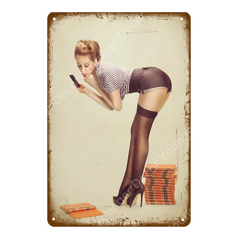 Lucky Pin Up Girl оловянные знаки сексуальная леди металлическая доска Настенный декор для бара паба клуба дома комнаты плакат ретро металлическая картина YA032 - Цвет: YD2364A